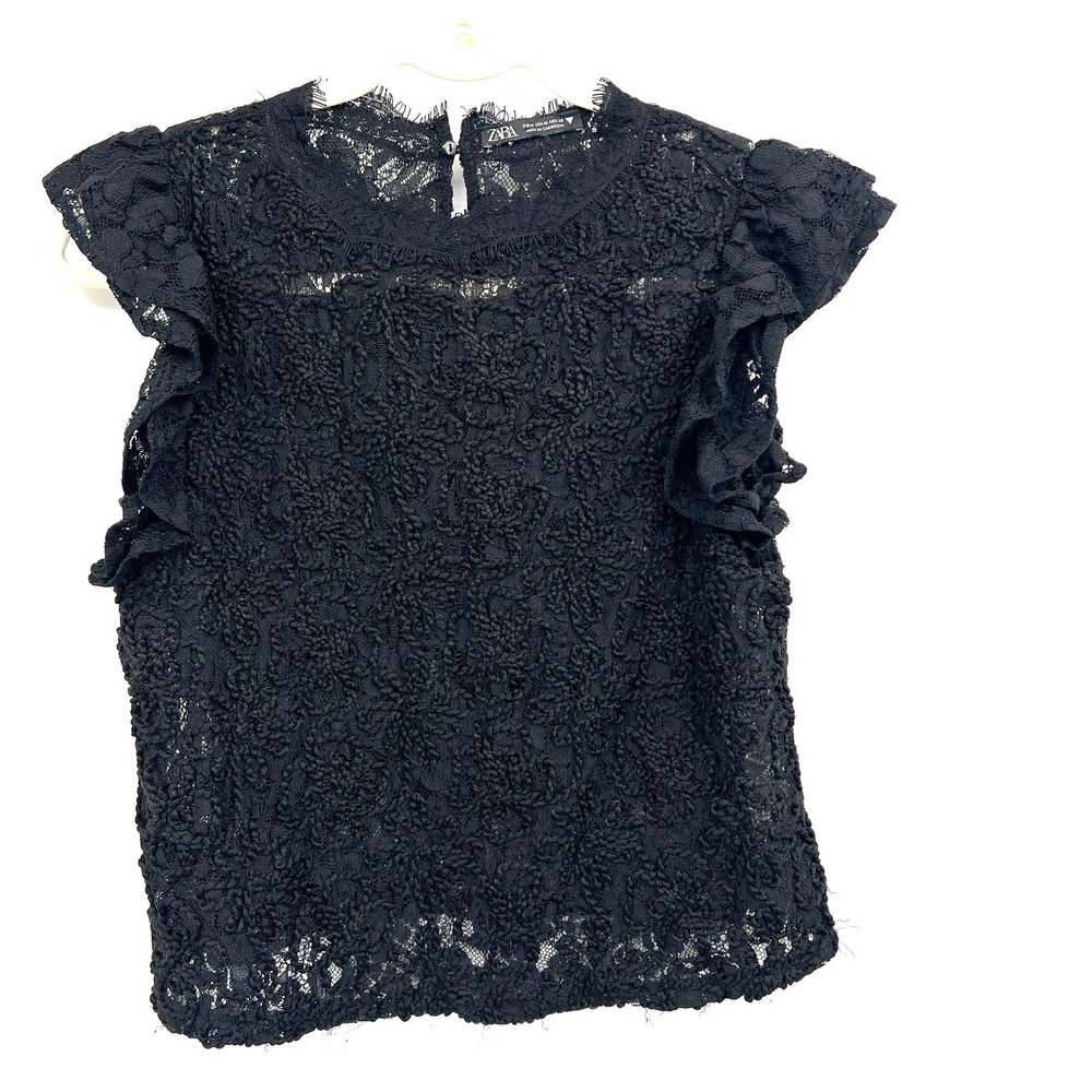 Zara high neck dark romance goth whimsigoth black lace top coquette fairy M